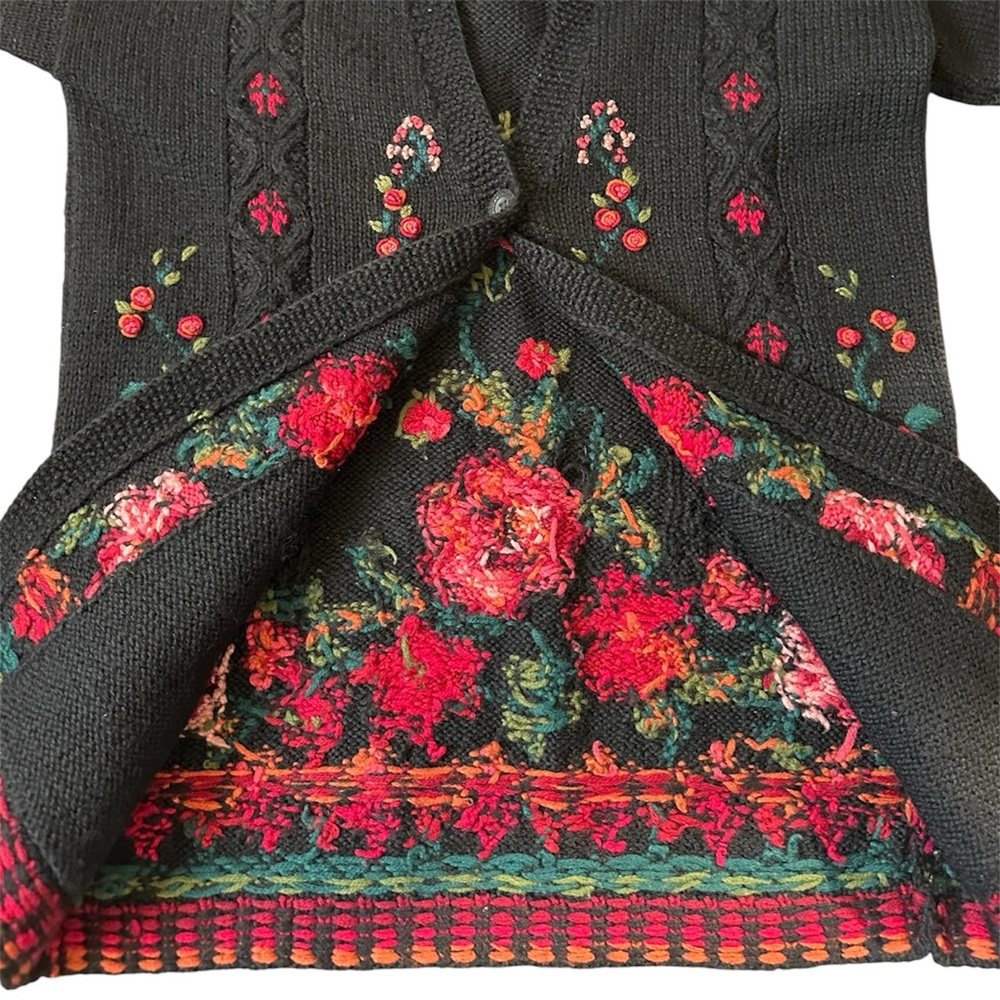 Laura Ashley Vintage Floral Embroidered Black Baba Yaga Cardigan - Picture 11 of 17